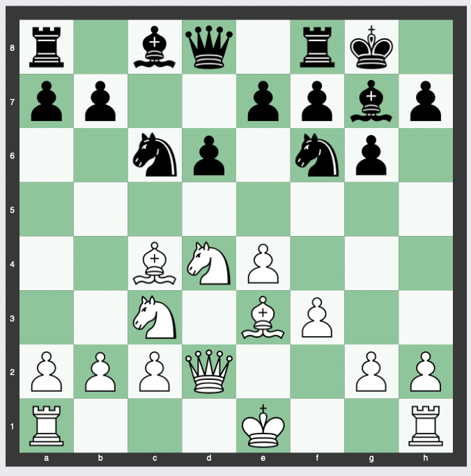 Sicilian Defence, Dragon Variation, Yugoslav Attack - 1. e4 c5 2. Nf3 d6 3. d4 cxd4 4. Nxd4 Nf6 5. Nc3 g6 6. Be3 Bg7 7. f3 O-O 8. Qd2 Nc6 9. Bc4