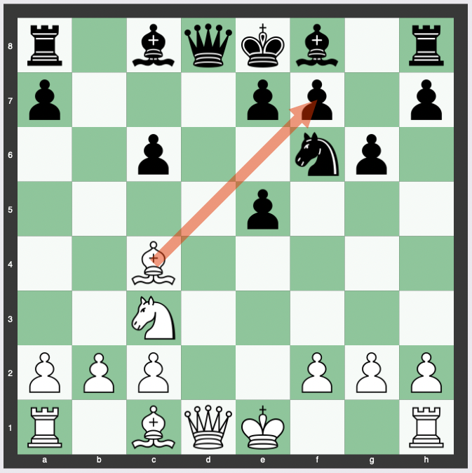 Sicilian Defence, Magnus Smith Trap - 1. e4 c5 2. Nf3 d6 3. d4 cxd4 4. Nxd4 Nf6 5. Nc3 Nc6 6. Bc4 g6 7. Nxc6 bxc6 8. e5 dxe5 9. Bxf7+ Kxf7 10.Qxd8