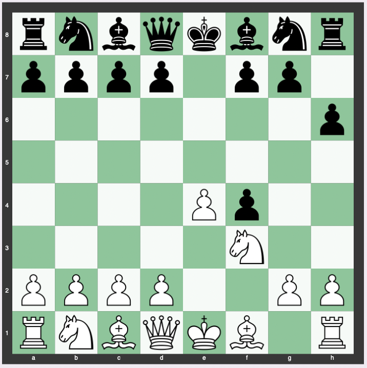 Becker Defense - 1. e4 e5 2. f4 exf4 3. Nf3 h6