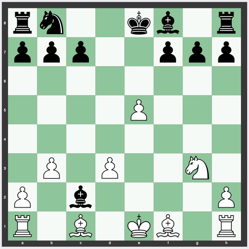 Wurzburger Trap - 1. e4 e5 2. Nc3 Nf6 3. f4 d5 4. fxe5 Nxe4 5. d3 Qh4+ 6. g3 Nxg3 7. Nf3 Qh5 8. Nxd5 Bg4 9. Nf4 Bxf3 10. Nxh5 Bxd1 11. Nxg3 Bxc2 12. b3