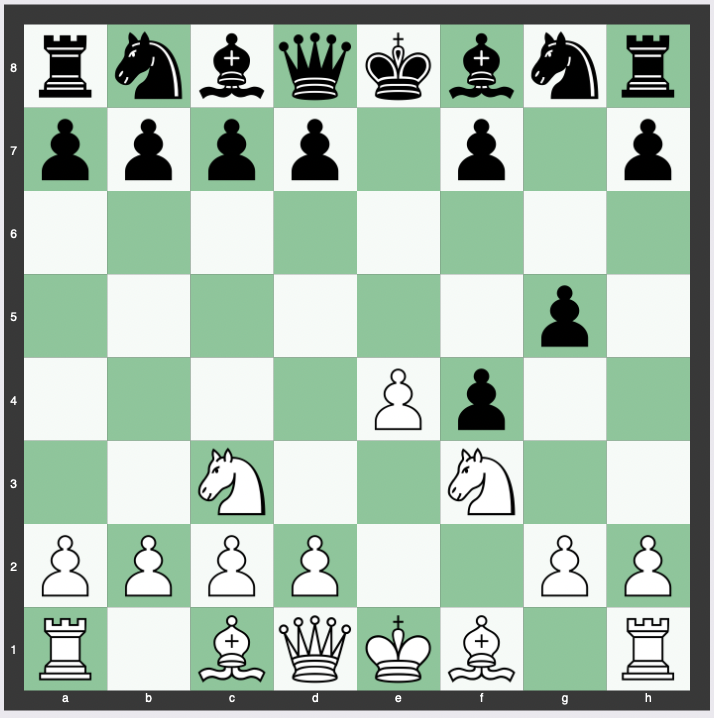 Quaade Gambit - 1. e4 e5 2. f4 exf4 3. Nf3 g5 4. Nc3