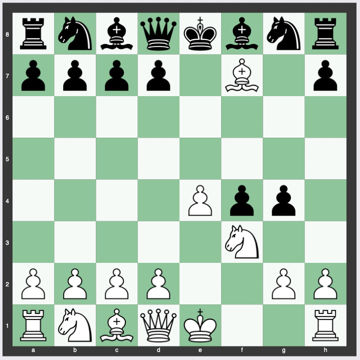 Lolli Gambit - 1. e4 e5 2. f4 exf4 3. Nf3 g5 4. Bc4 g4 5. Bxf7+