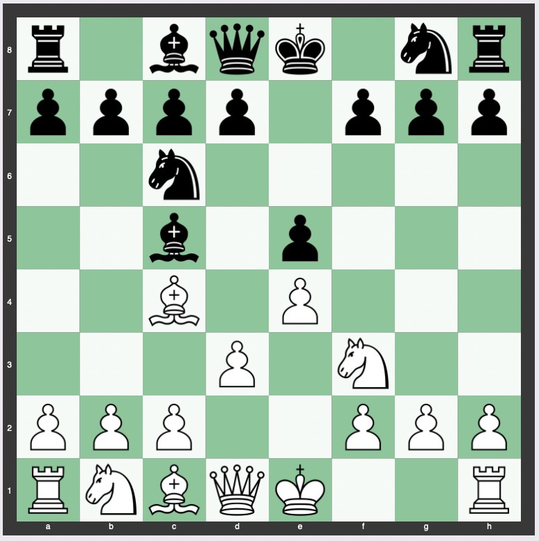 Giuoco Pianissimo: 4.d3 - 1. e4 e5 2. Nf3 Nc6 3. Bc4 Bc5 4. d3