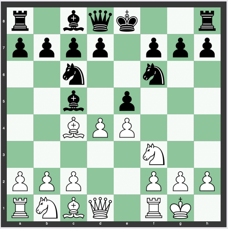 Koltanowski Gambit - 1. e4 e5 2. Nf3 Nc6 3. Bc4 Bc5 4. O-O Nf6 5. d4