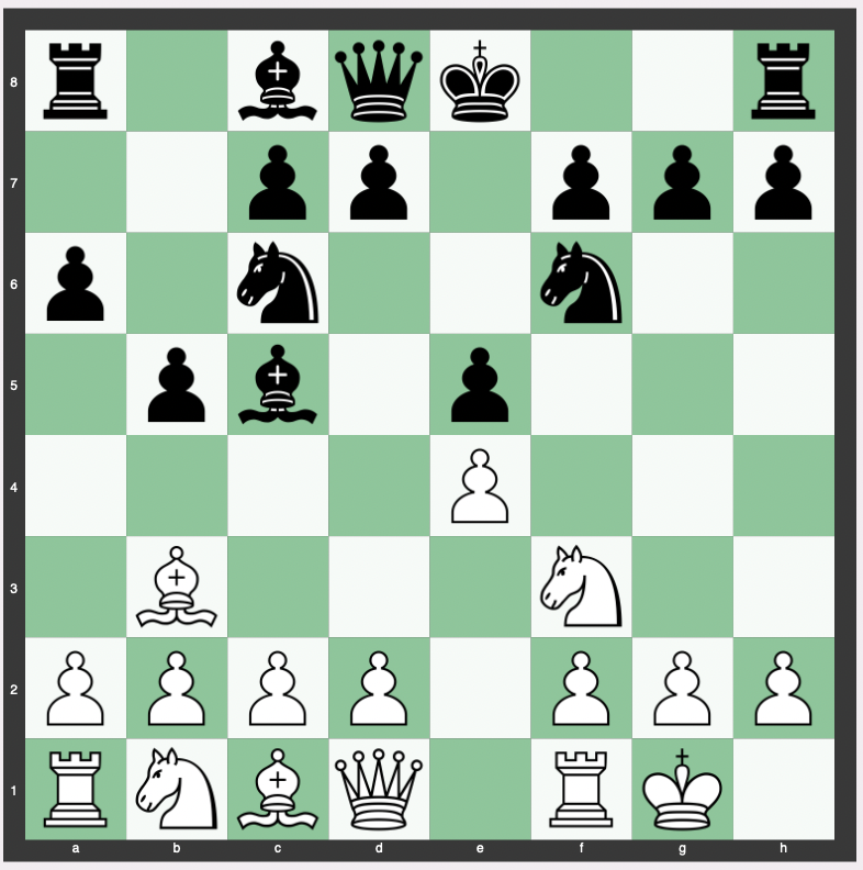 Modern Arkhangelsk Defense - 1. e4 e5 2. Nf3 Nc6 3. Bb5 a6 4. Ba4 Nf6 5. O-O b5 6. Bb3 Bc5