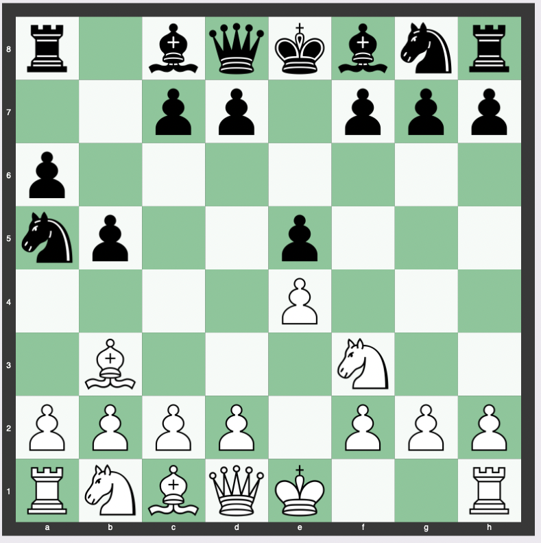 Ruy Lopez Norwegian Defense: 4.Ba4 b5 5.Bb3 Na5 - 1. e4 e5 2. Nf3 Nc6 3. Bb5 a6 4. Ba4 b5 5. Bb3 Na5