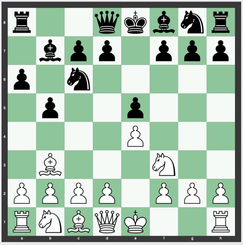 Caro Variation of the Ruy Lopez - 1. e4 e5 2. Nf3 Nc6 3. Bb5 a6 4. Ba4 b5 5. Bb3 Bb7