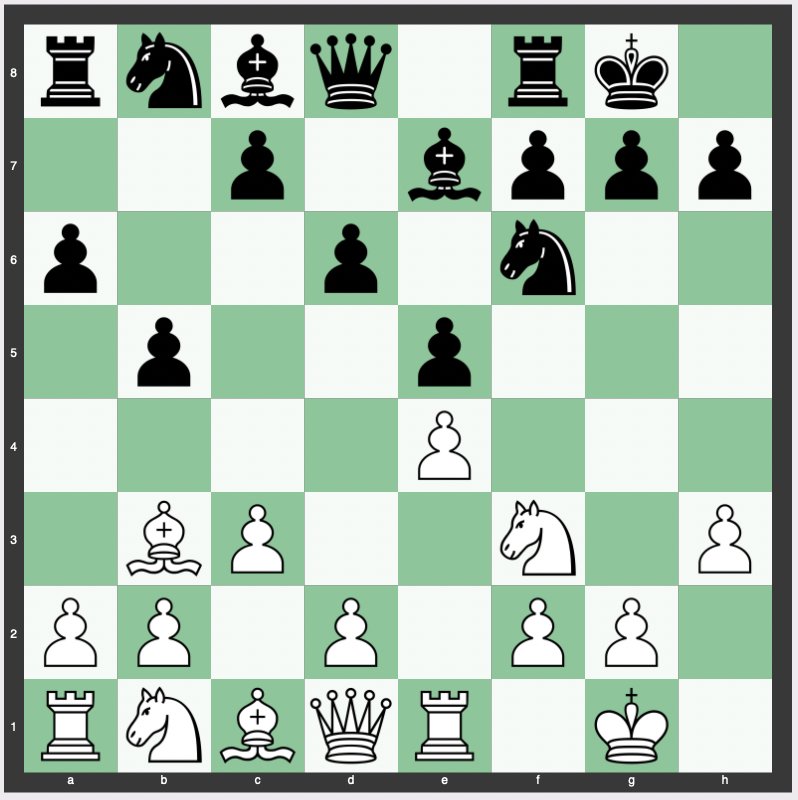 Breyer Variation (Ruy Lopez Theory) - 1. e4 e5 2. Nf3 Nc6 3. Bb5 a6 4. Ba4 Nf6 5. O-O Be7 6. Re1 b5 7. Bb3 d6 8. c3 O-O 9. h3 Nb8
