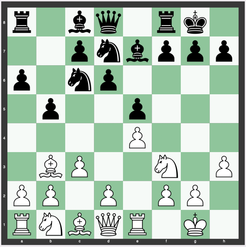 Karpov Variation (Ruy Lopez Theory) - 1. e4 e5 2. Nf3 Nc6 3. Bb5 a6 4. Ba4 Nf6 5. O-O Be7 6. Re1 b5 7. Bb3 d6 8. c3 O-O 9. h3 Nd7