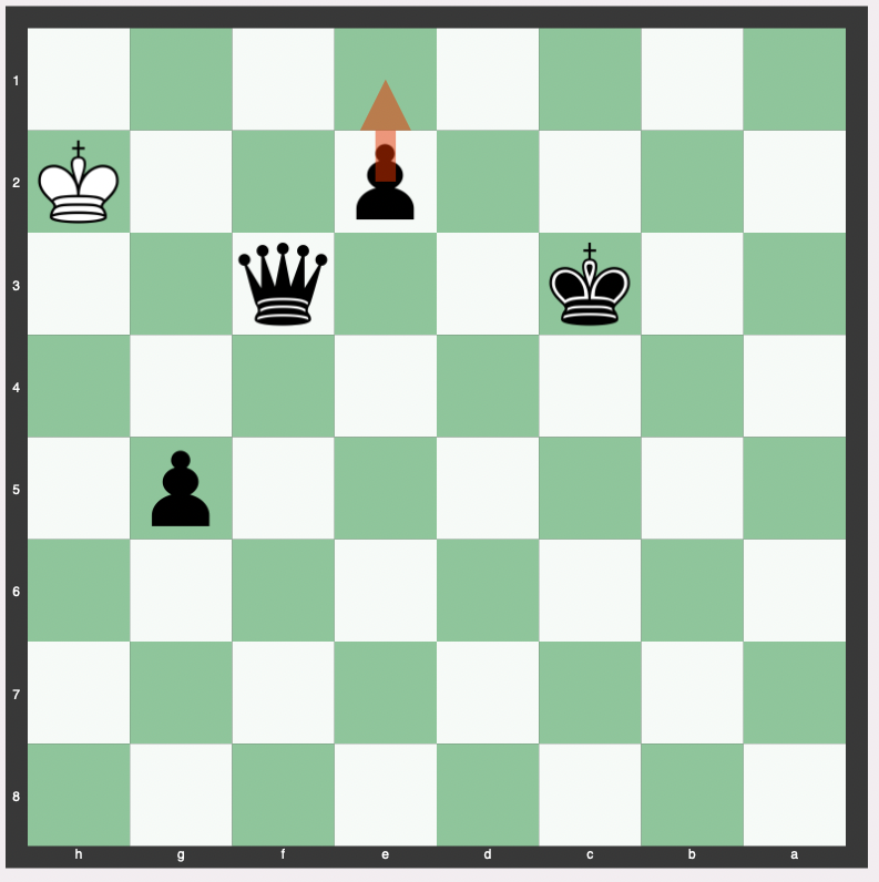 Alekhine's Defense: Brooklyn Variation - 1. e4 Nf6 2. e5 Ng8 3. d4 d6 4. Nf3 Nc6 5. Nc3 a6 6. Bd3 Nb4 7. O-O e6 8. Be3 Nxd3 9. cxd3 dxe5 10. dxe5 Ne7 11. Rc1 b6 12. a4 Nf5 13. Bg5 Qd7 14. Ne4 h6 15. Bf4 Bb7 16. a5 b5 17. g4 Ne7 18. Nc5 Qd5 19. Nxb7 Qxb7 20. Bd2 O-O-O 21. Qe2 Nd5 22. d4 Be7 23. Rc2 Nb4 24. Bxb4 Bxb4 25. Ra1 Rd7 26. h3 Rhd8 27. Rac1 c5 28. b3 Kb8 29. dxc5 Qc6 30. Ne1 Rd4 31. Rb1 Bxa5 32. Ra1 Bb4 33. Rcc1 Rd2 34. Qf3 Qxf3 35. Nxf3 R2d3 36. c6 Ka7 37. Kg2 Kb6 38. Rab1 a5 39. g5 Rc8 40. Rd1 Rxd1 41. Rxd1 Rxc6 42. Rd4 Bc3 43. Rg4 hxg5 44. Nxg5 Rc7 45. Nf3 g6 46. Kf1 b4 47. Nd4 a4 48. bxa4 Bxd4 49. Rxd4 Ka5 50. Rd8 Kxa4 51. Ke1 b3 52. Kd2 b2 53. Rb8 Ka3 54. Ra8+ Kb3 55. Rb8+ Ka2 56. Ra8+ Kb1 57. f4 Rc2+ 58. Kd1 Rc4 59. Kd2 Rxf4 60. Ra7 f6 61. exf6 Rxf6 62. Ke3 Rf5 63. Kd3 Rf3+ 64. Kd2 Rxh3 65. Ra5 Rg3 66. Ra6 e5 67. Ra4 g5 68. Ra5 e4 69. Ra7 Rd3+ 70. Ke2 Kc2 71. Rc7+ Rc3 72. Rxc3+ Kxc3 73. Kf2 b1=Q 74. Kg2 Qd1 75. Kh3 Qf3+ 76. Kh2 e3 77. Kg1 e2 78. Kh2