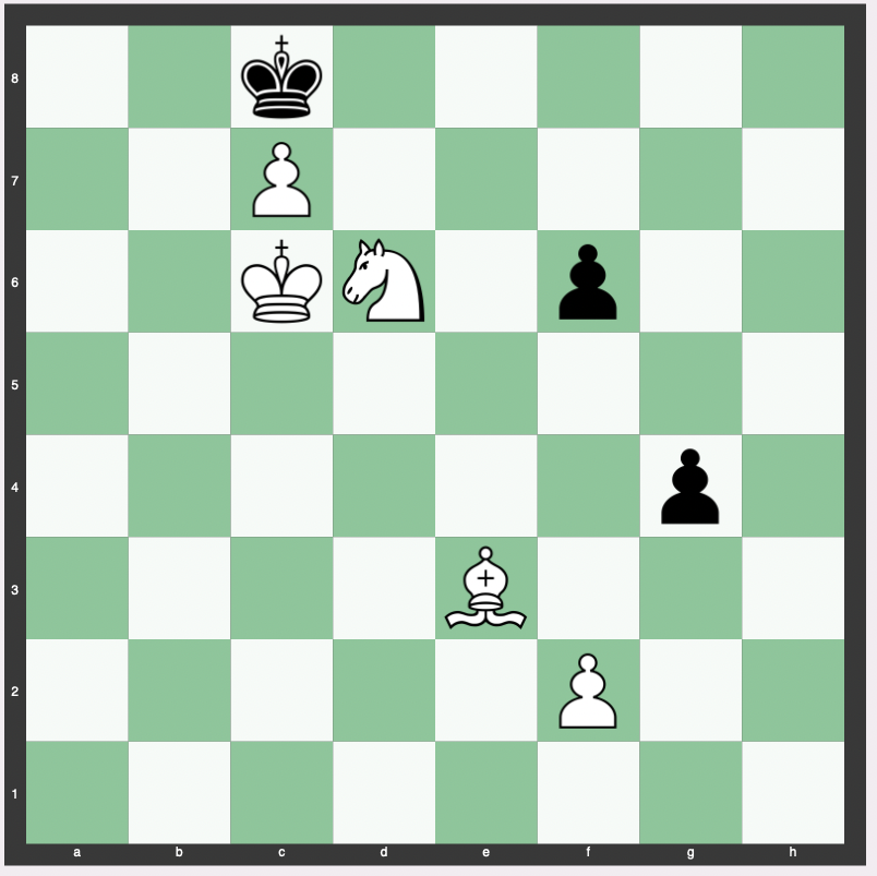 Grob Opening - 1. g4 d5 2. e3 e5 3. d4 Nc6 4. Nc3 exd4 5. exd4 Bb4 6. h3 Nf6 7. Ne2 h5 8. gxh5 Rxh5 9. Be3 Qd6 10. Ng3 Bxc3+ 11. bxc3 Rh8 12. Rb1 Bd7 13. Rxb7 Kf8 14. Qf3 Re8 15. Kd2 Rh4 16. Bd3 Na5 17. Rxa7 Nc4+ 18. Bxc4 dxc4 19. Re1 c6 20. Ra4 Kg8 21. Rxc4 Nd5 22. Rh1 Qg6 23. Rc5 Ra8 24. a4 Rxa4 25. Rxd5 cxd5 26. Qxd5 Qc6 27. Qxc6 Bxc6 28. Rb1 Bf3 29. Rb4 Ra5 30. Rb8+ Kh7 31. c4 Ra1 32. c5 Rxh3 33. Rb6 f6 34. c4 Kg6 35. c6 Rh8 36. Kc3 Ra4 37. Nf1 Rh1 38. Nd2 Rc1+ 39. Kd3 Ra3+ 40. Rb3 Rca1 41. d5 Rxb3+ 42. Nxb3 Ra3 43. Kc2 Kf7 44. Nd4 Bg4 45. Nb5 Ra4 46. Kb3 Bd1+ 47. Kc3 Bg4 48. c7 Ke7 49. c5 Ra5 50. Kb4 Ra1 51. Nd6 Rb1+ 52. Kc4 Re1 53. c8=Q Bxc8 54. Nxc8+ Kd7 55. Nb6+ Kc7 56. c6 Ra1 57. Kb5 g5 58. Nc4 Kb8 59. d6 Rb1+ 60. Kc5 Rh1 61. c7+ Kb7 62. Na5+ Kc8 63. Kc6 Rh7 64. Nc4 Rxc7+ 65. dxc7 g4 66. Nd6#