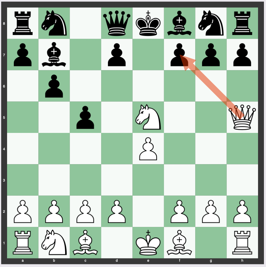 5-Move Checkmate - 1. e4 e5 2. Nf3 c5 3. Nxe5 b6 4. Qh5 Bb7 5. Qxf7#